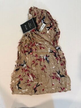 Apt. 9 Beige Scarf with Red, Black and White Bird Print